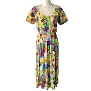 Pipe Dreams Womens Midi Dress Size Medium M Vintage Cotton Rayon Made In USA